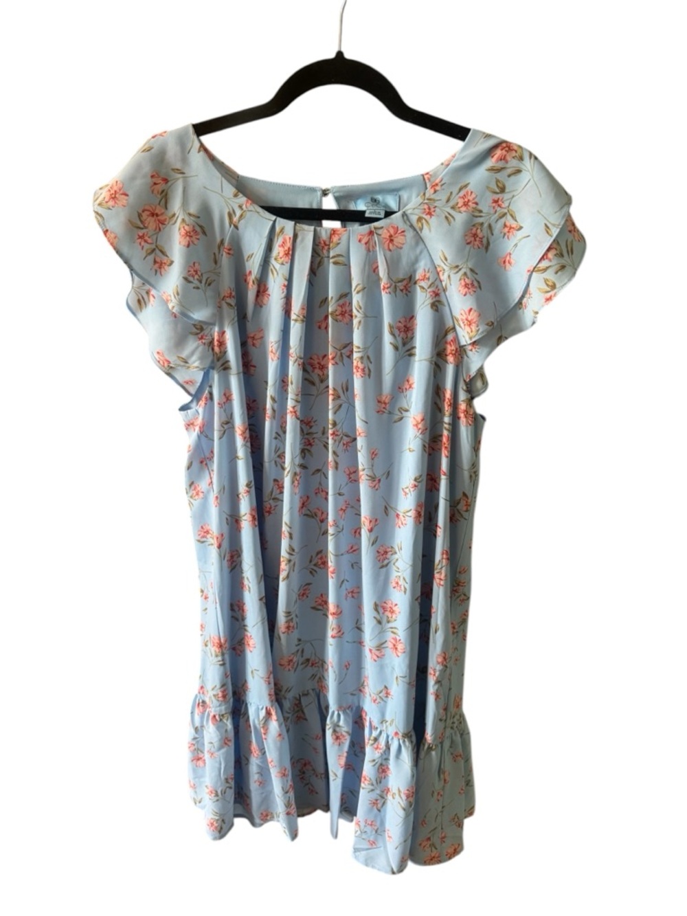 CeCe Light Blue Floral Ruffle Dress